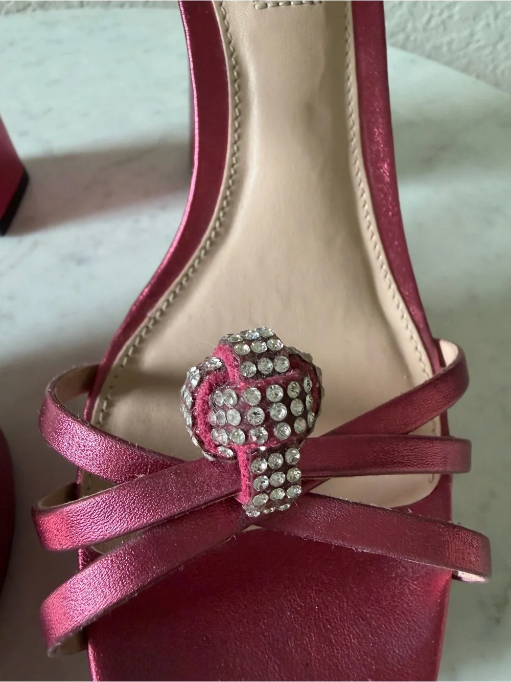 AQUA Metallic Pink Rhinestone Knot Platform Heels Size 7B Y2K-style